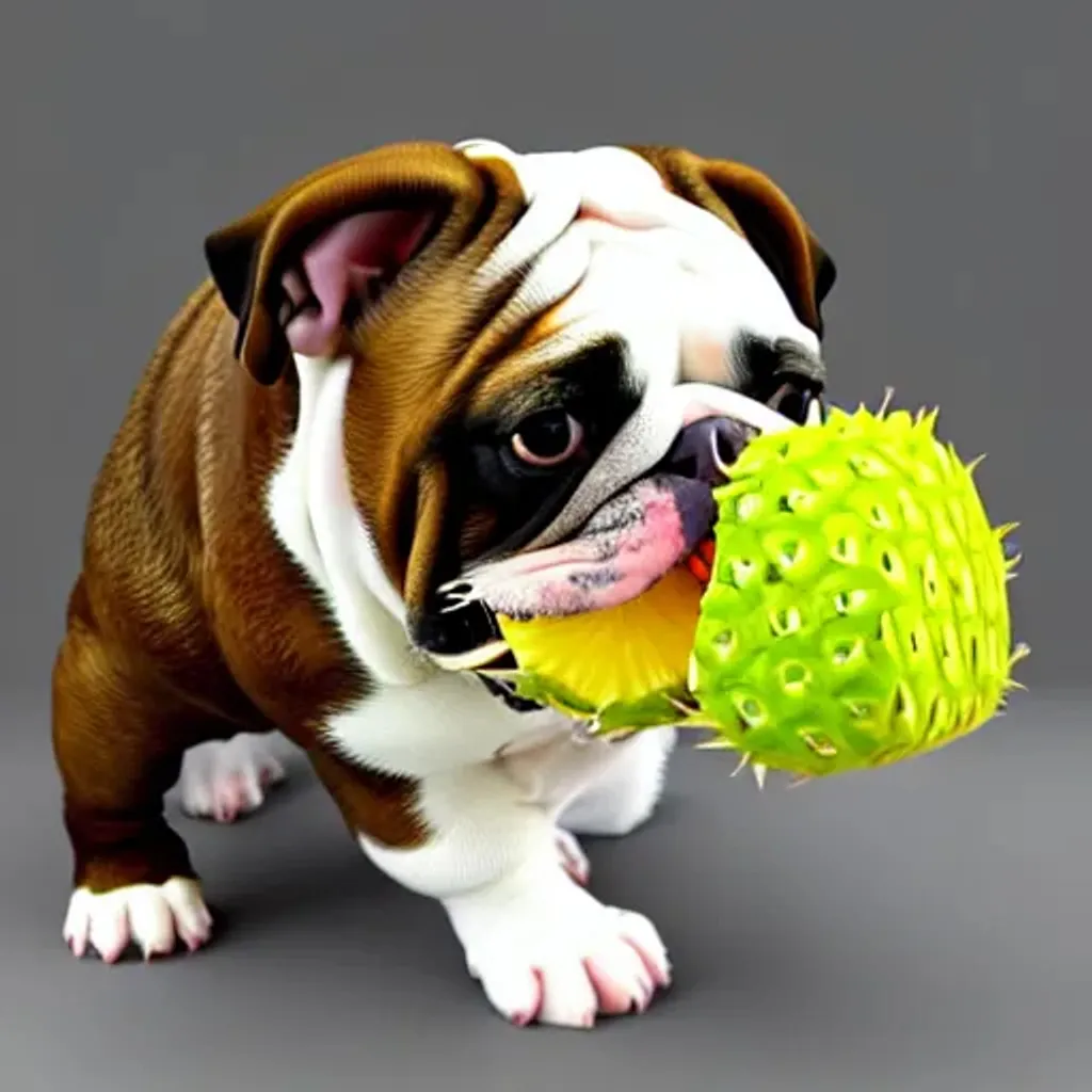 Prompt: english bulldog eating a pineapple , neon, soft smooth , 3D blender