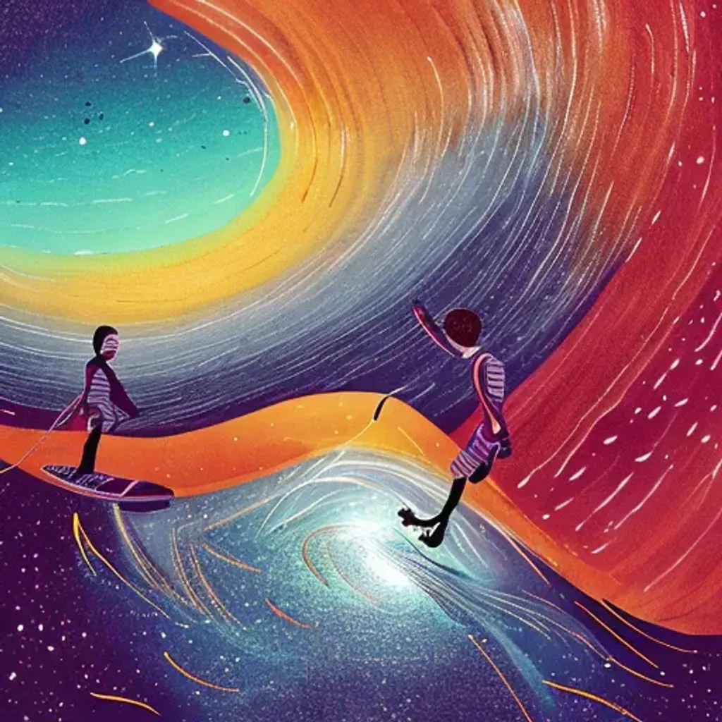 Prompt: Surfing on the Milky way, illustration by award winning illustrator 