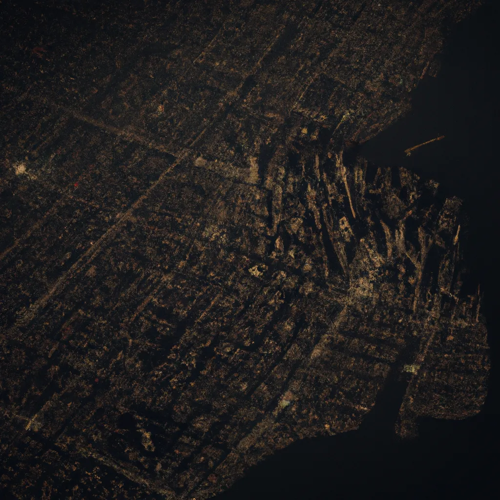 Prompt: satellite image, of new york city, zombie apocalypsis , nostalgic lighting