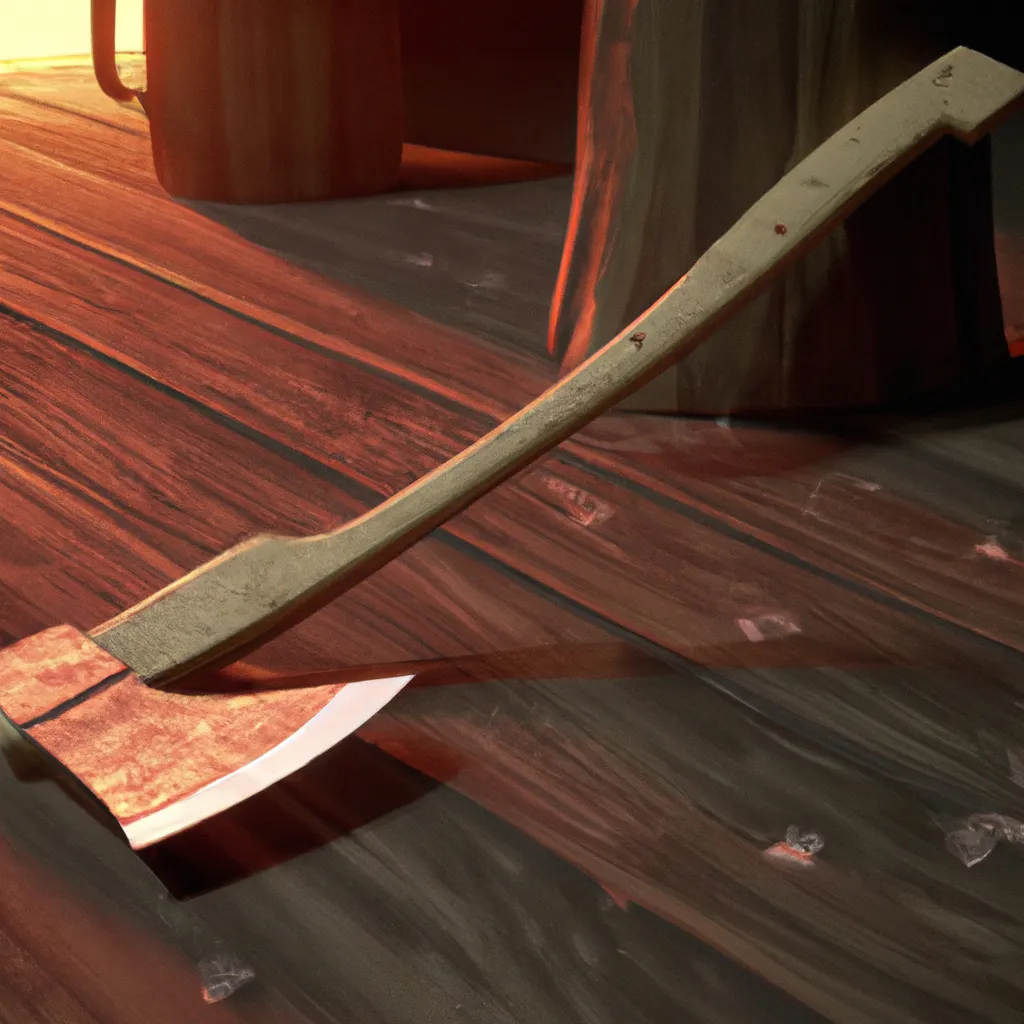 Prompt: Wooden axe on wooden table, digital art