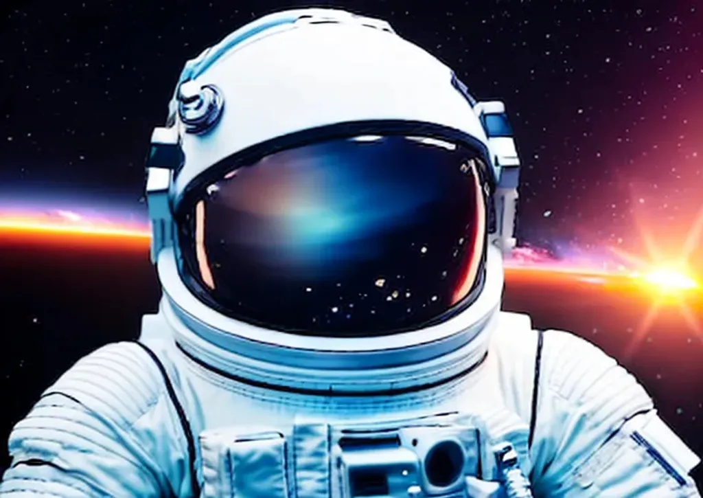 Prompt: high definition digital photo portrait of an astronaut in his space suit helmet on, face covered, reflection of a beautiful galactic scene in visor, cinematic colors, cinematic atmosphere, award-winning cgi, blender, photorealistic 