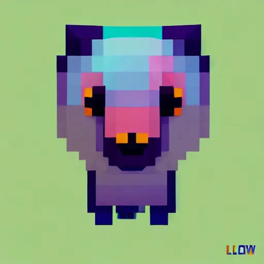 Prompt: low-poly bear, pixel art illustration, bright colors, clean lines by Matej Jan