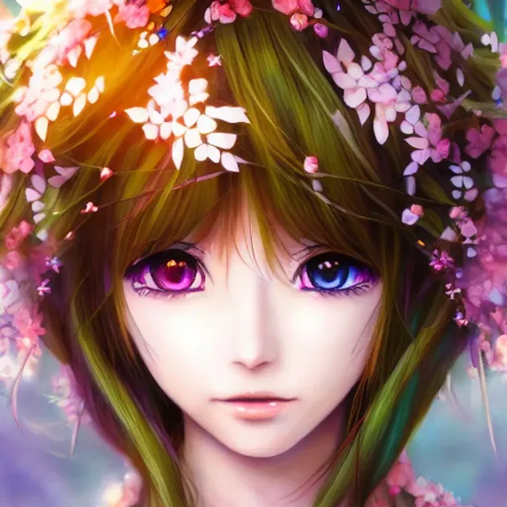 Portrait of an anime girl against a background of flowers. Anime