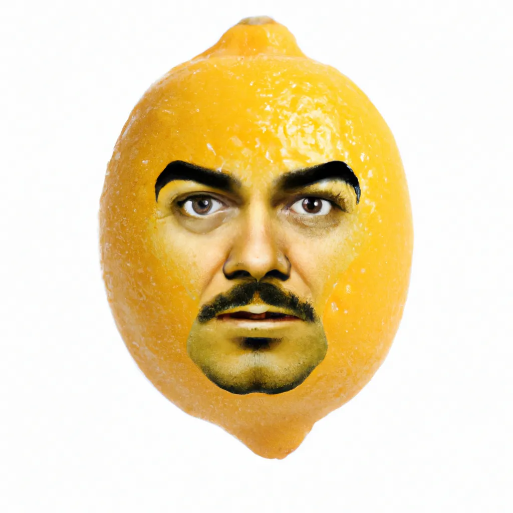 Prompt: A super photo-realistic Lemon with Clark Gable's face.
