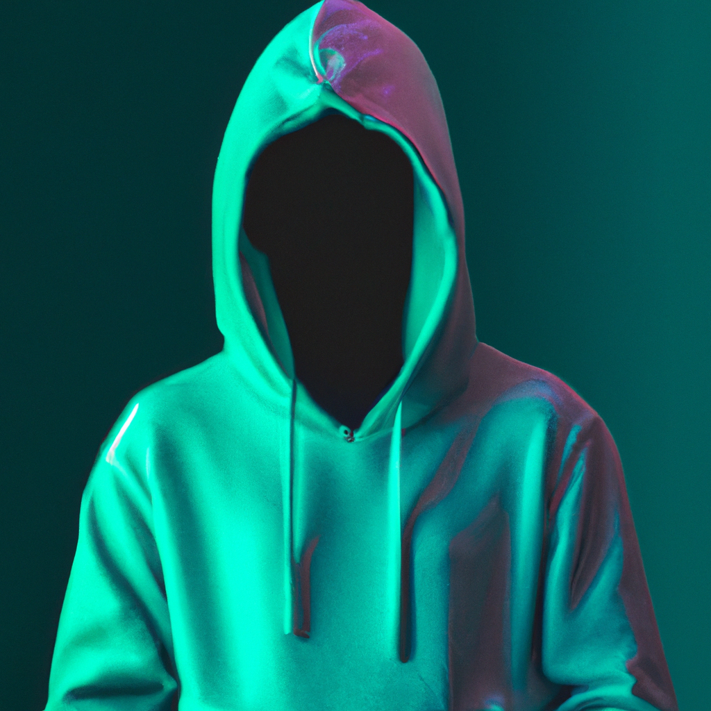 faceless man in hoodie, neon, synthwave, alien