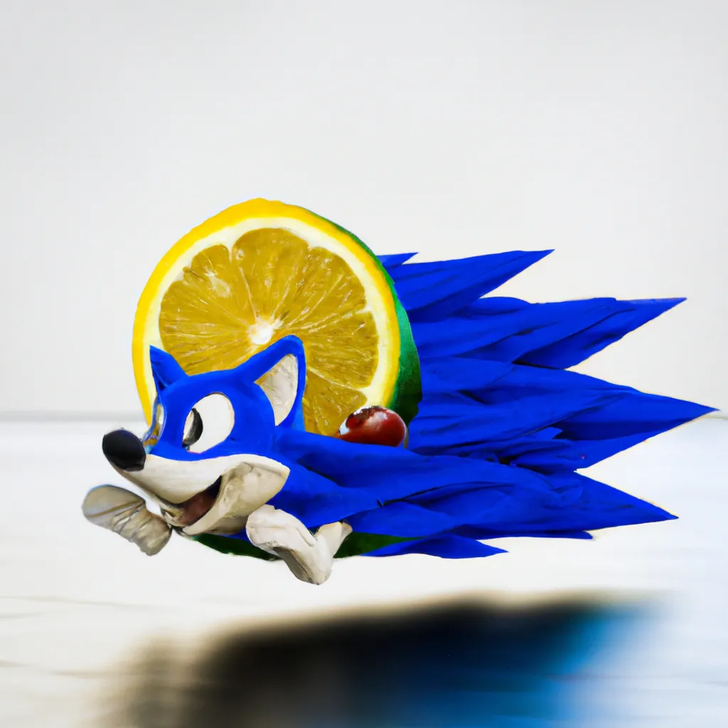 Prompt: Sonic the hedgehog running threw a sliced lemon