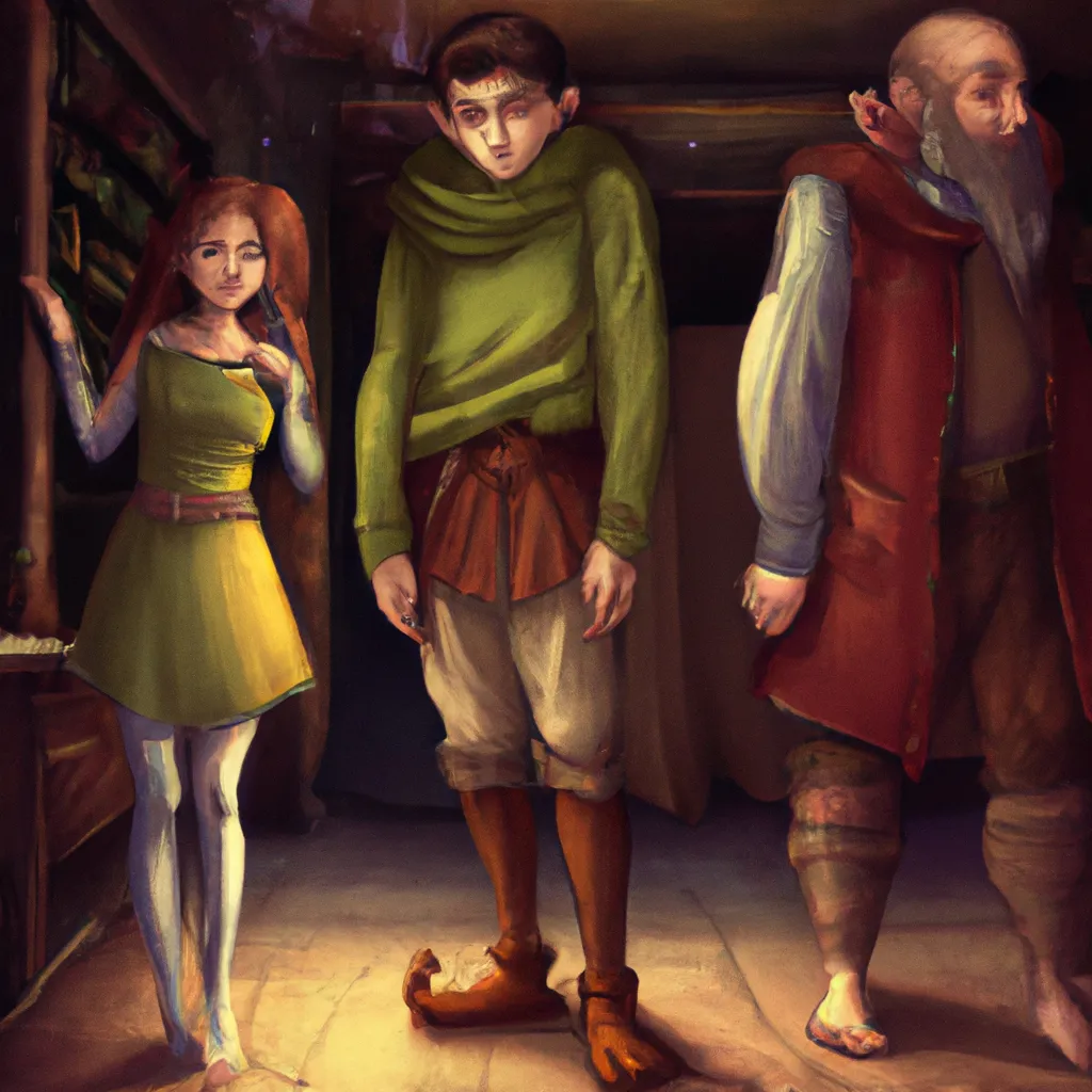 Prompt: An female elf, a short dwarf, and a hobbit with big feet walk into a bar. 
Fantasy, photorealistic 