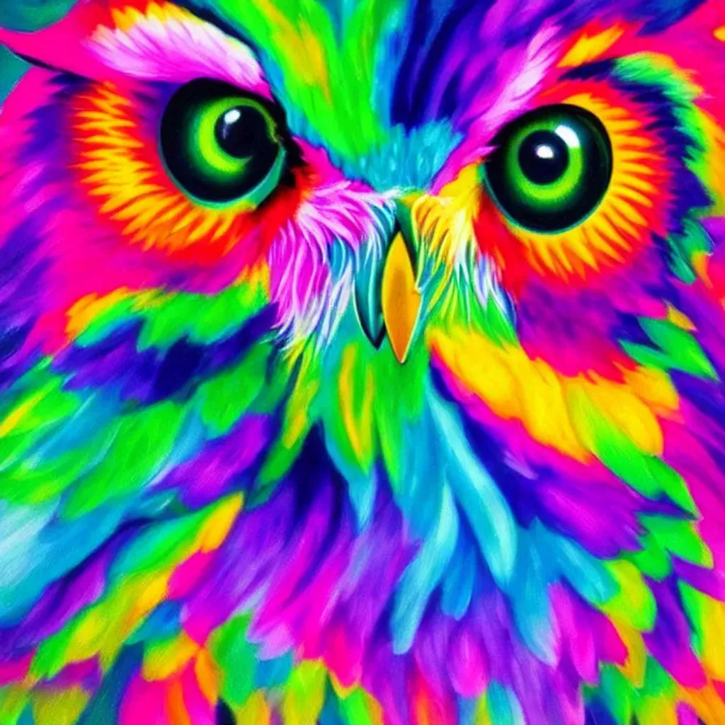 Prompt: owl, by Lisa Frank, Painting
