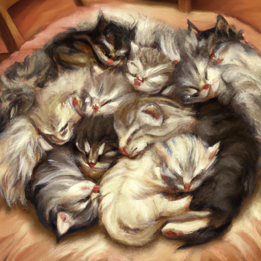 Prompt: A pile of sleeping chibi kittens, digital art