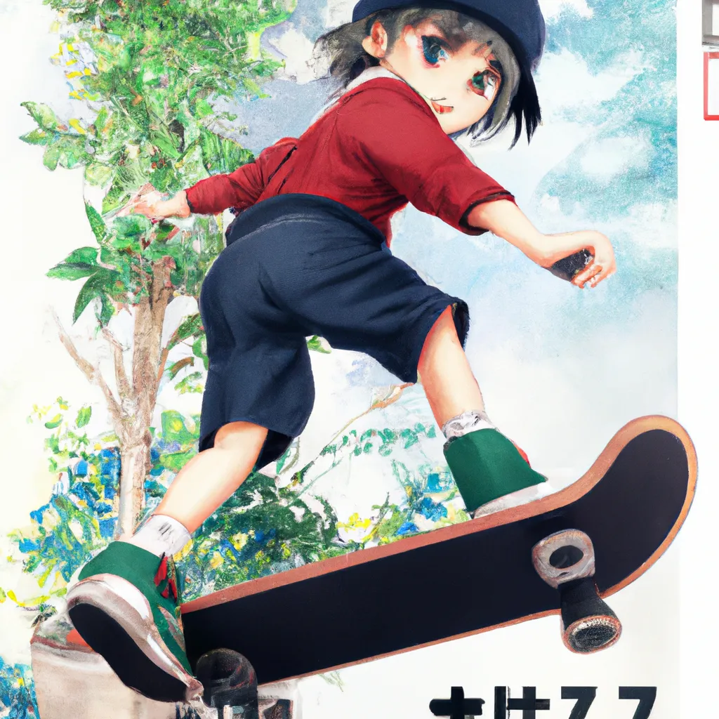 Prompt: anime key visual of a little boy riding a skateboard, shot by akiyoshi hongo, official media