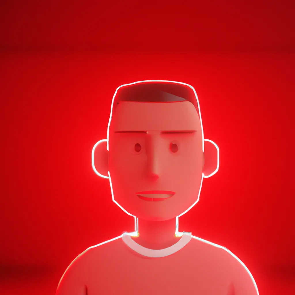 Prompt: A 3d avatar of creative guy. Red lights. Red background. NFT 