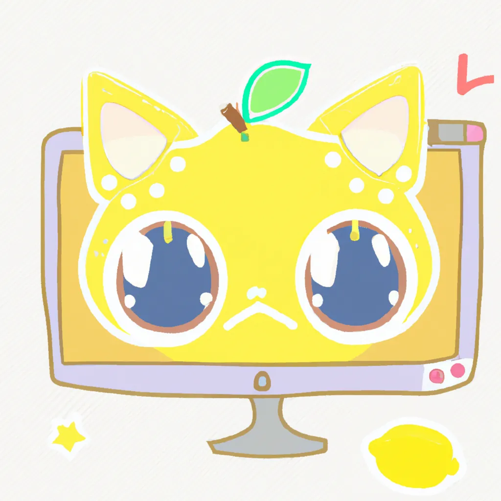 Prompt: Cute chibi  lemon cat with kawaii face painting on a computer