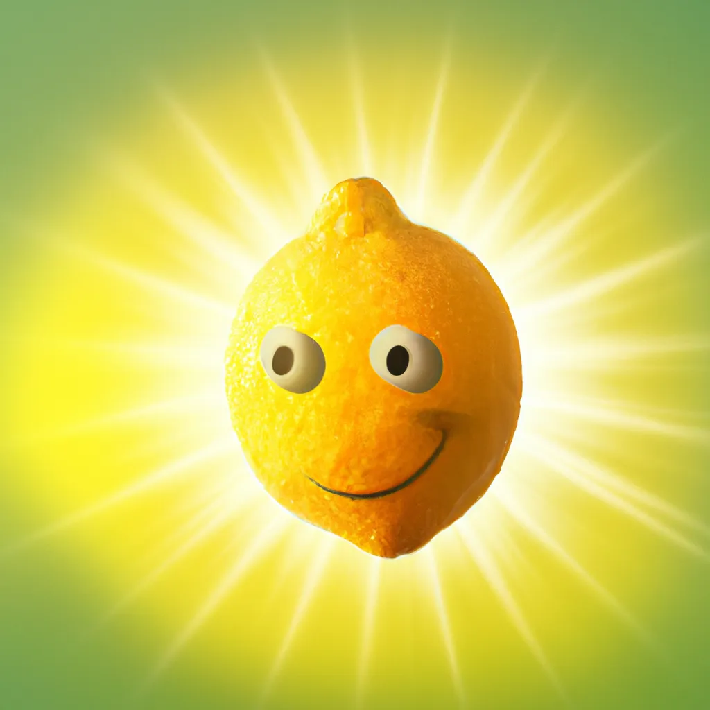 Prompt: The Sun Enlightened, Smiling Peacefully, Photo Realistic Ultra 3-D Very yellow Lemon, Huge beams of light shining from it. 