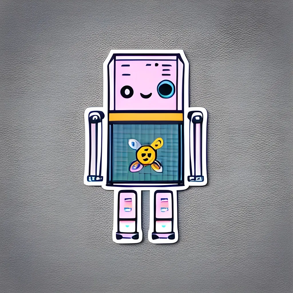 Prompt: Die-cut sticker, Cute kawaii robot sticker, white background, illustration minimalism, vector, pastel colors