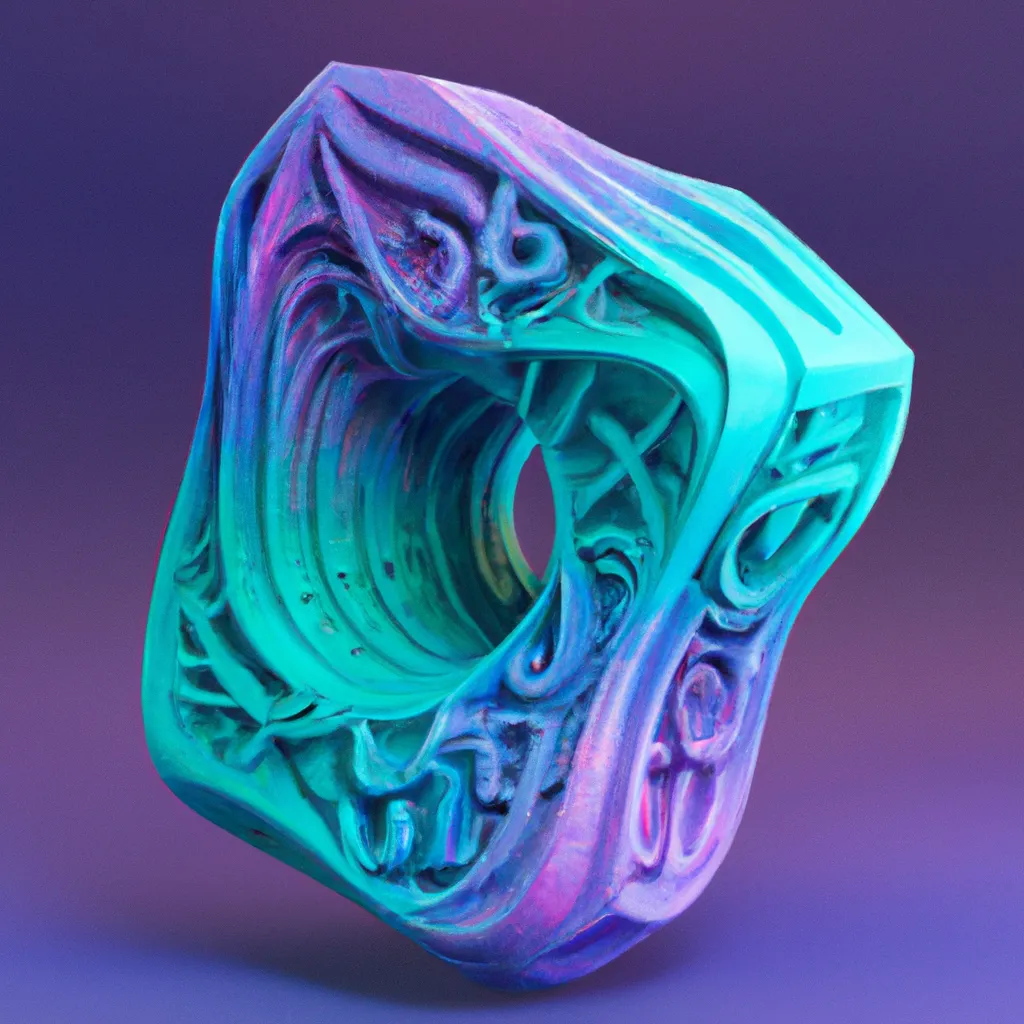 Prompt: Math shaped sculpture, professional photography, octane render, rough texture, digital art, cyan and purple, frontal view, profile picture