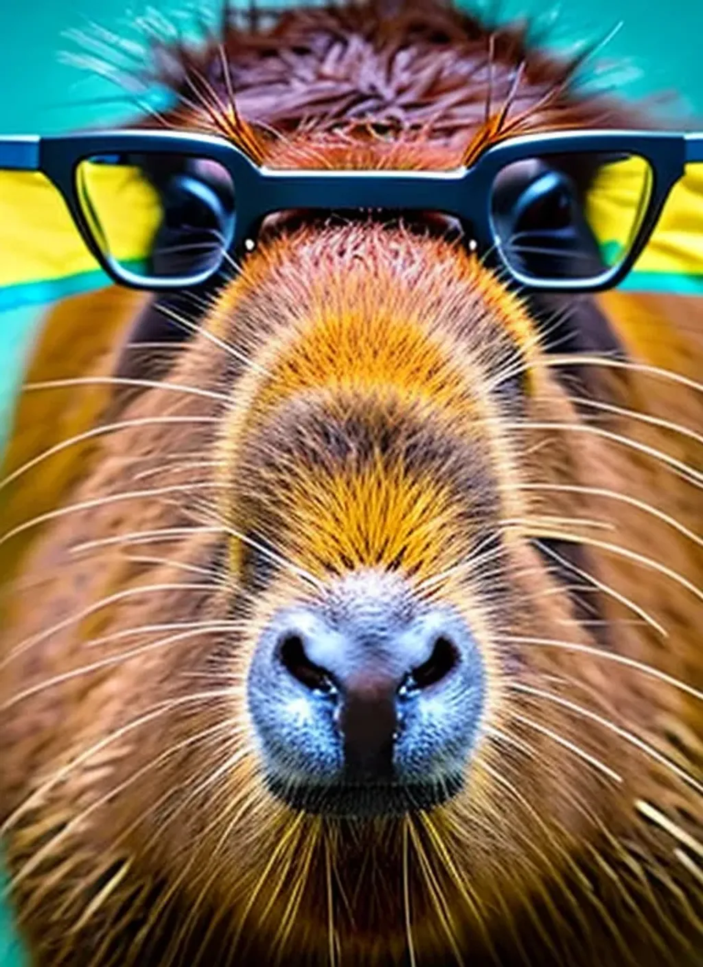 Prompt: portrait of a pretty cute teen capybara, wearing glasses, wearing a choker, wearing a brazilian flag, looking at the camera