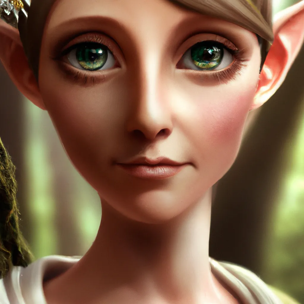 Prompt: Portrait of a wood elf with large green eyes and smooth skin, centered, lush forest background, deep colors, perfect composition, hyperrealistic, hyperdetailed, 32k, high quality, trending art, trending on artstation, sharp focus, studio photo, intricate details by greg rutkowski