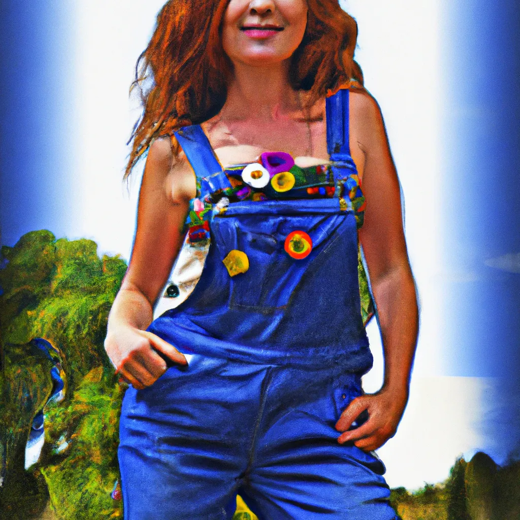 Prompt: Lady with ginger hair wearing flower power dungarees as a digital painting 