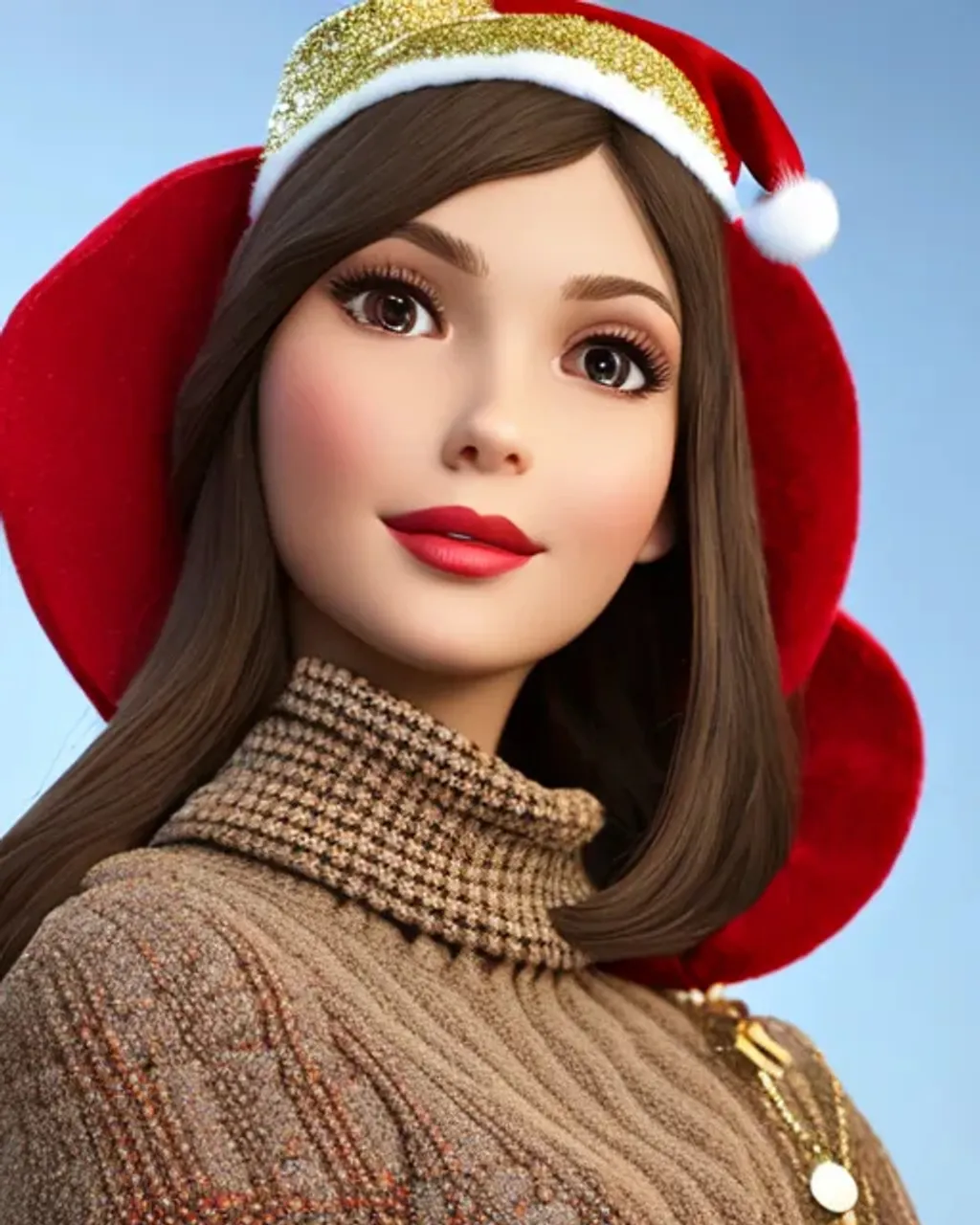 Prompt: photograph, Winter, 8k, attractive, elegant, confident, optimistic, teenager, smiling, beautiful big eyes, heavenly look, highly detailed modern Christmas style clothing, fine skin details, trending on artstation, sharp focus, intricate details, highly detailed, Artgerm, Greg Rutkowski, Tom Blackwell