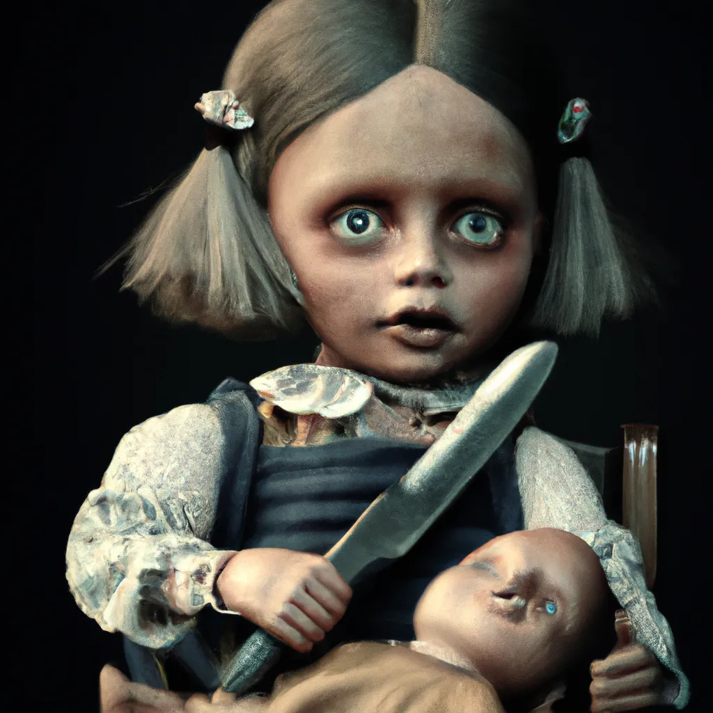 Prompt: HyperRealistic Really scary Doll with a Knife , light in Octane Render, High Resolution, Artstation 1 