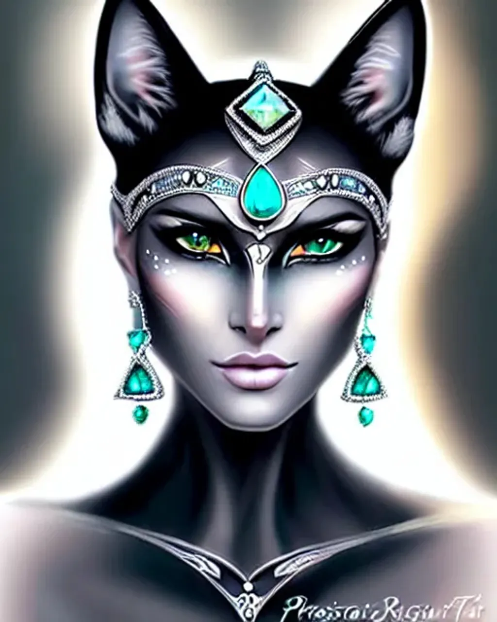 portrait of a modern style CAT AI priestess, silver... | OpenArt