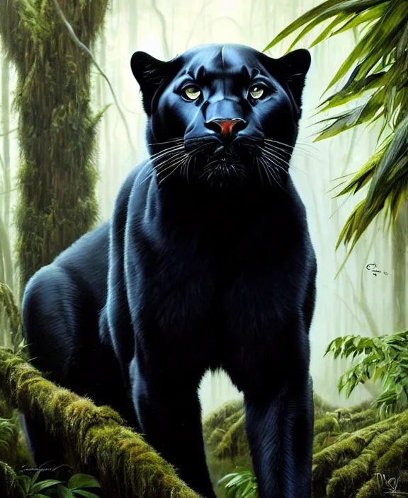 splash art of {panther} with {black} fur, {jungle},...