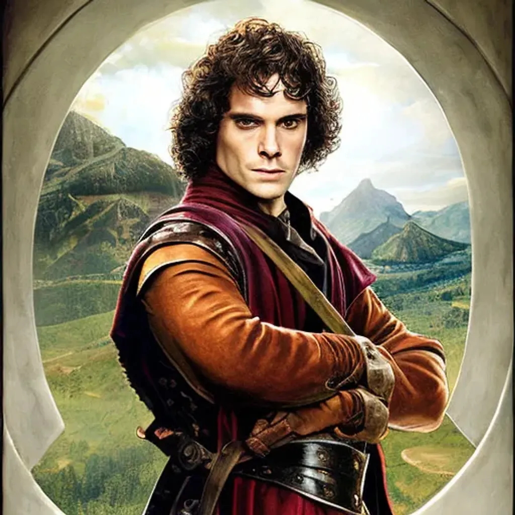 Prompt: picture of ((Henry Cavill) as frodo baggins) in hobbit attire, realistic, hyper realism, art style by john howe, ambient lighting, fantasy, ultra realistic, intricate, highly detailed, rich color, vibrant, lifelike, photorealistic, digital painting, sharp focus, illustration
