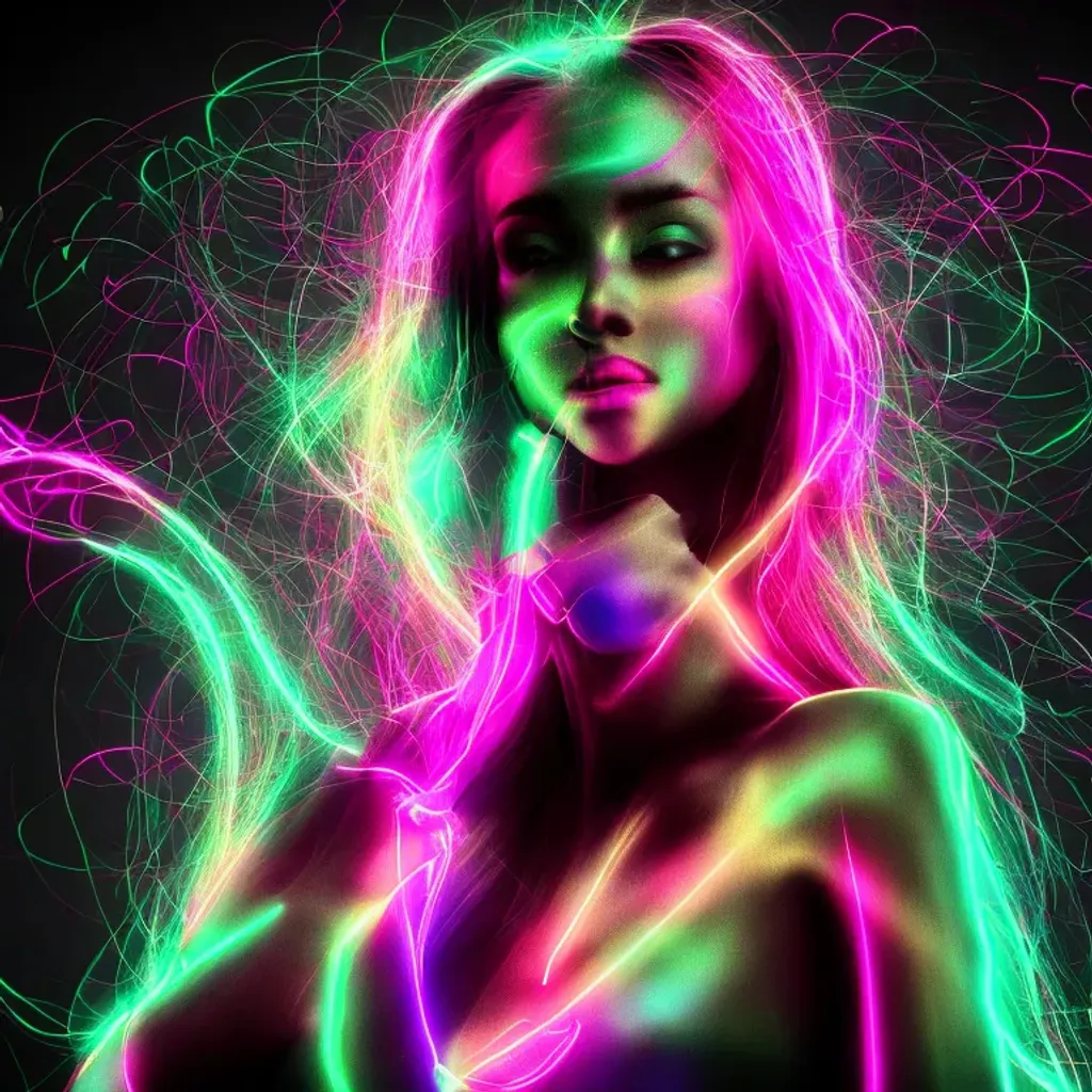 Prompt: neon girl on black background, 4k, 8k, hdr, octane render