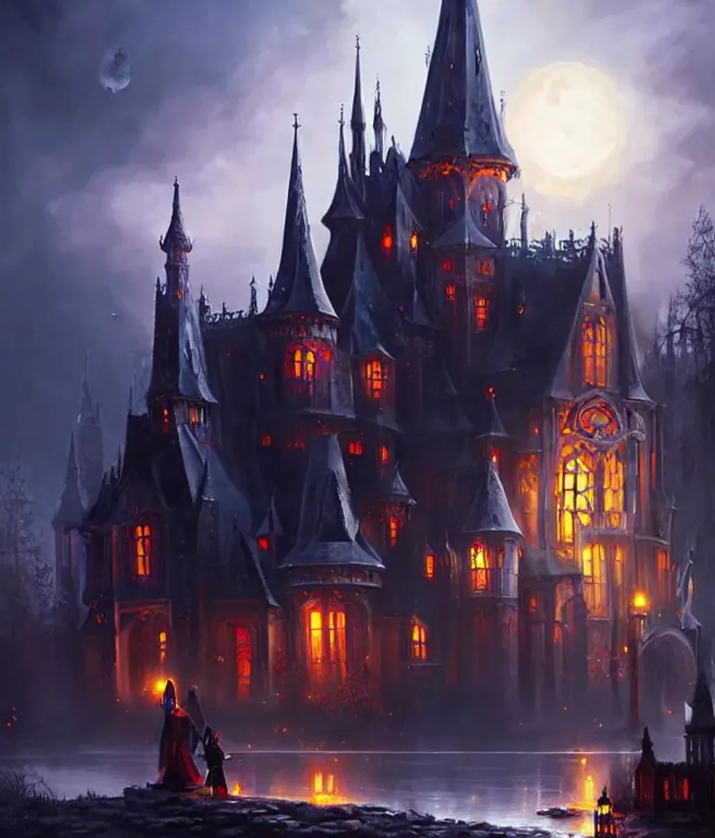 Prompt: dark gothic evil princess castle magic oil painting by wlop 