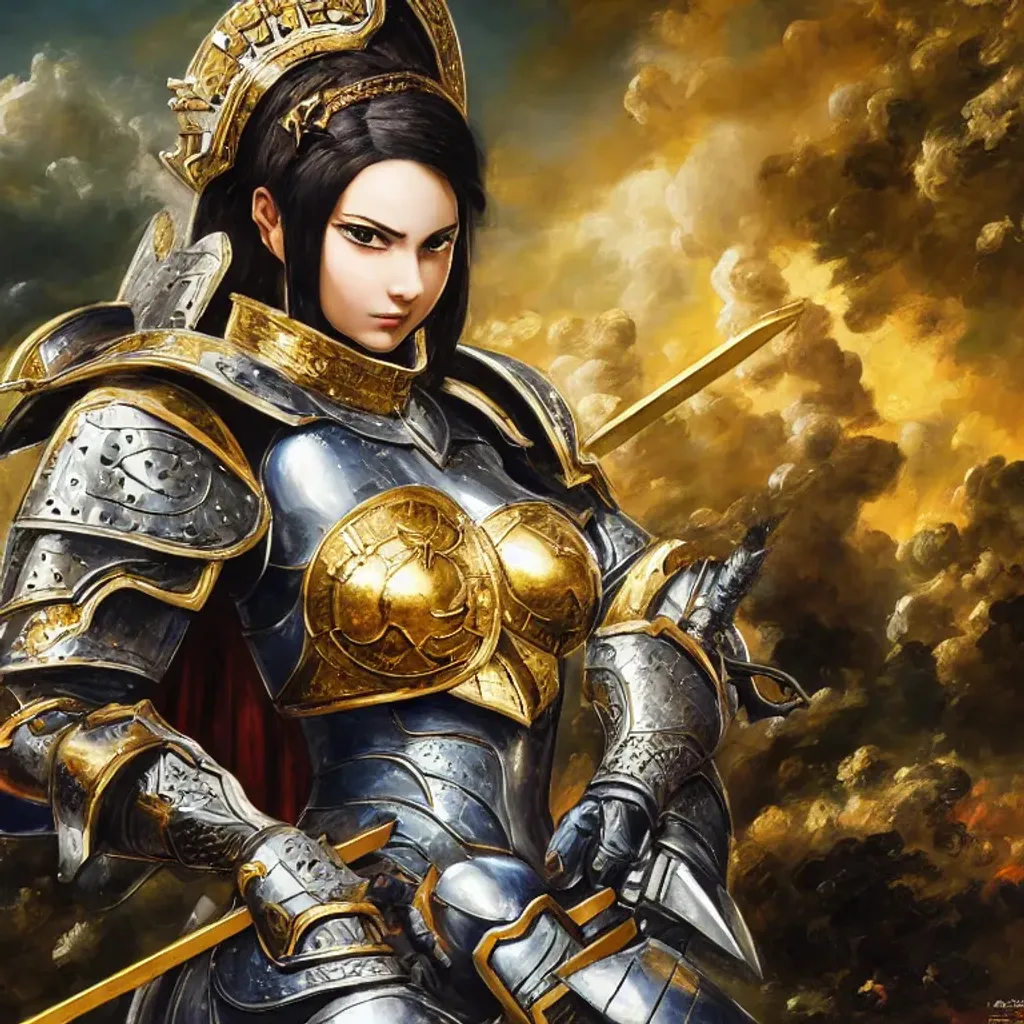 a woman wearing armor, ((baroque oil painting)), (((... | OpenArt