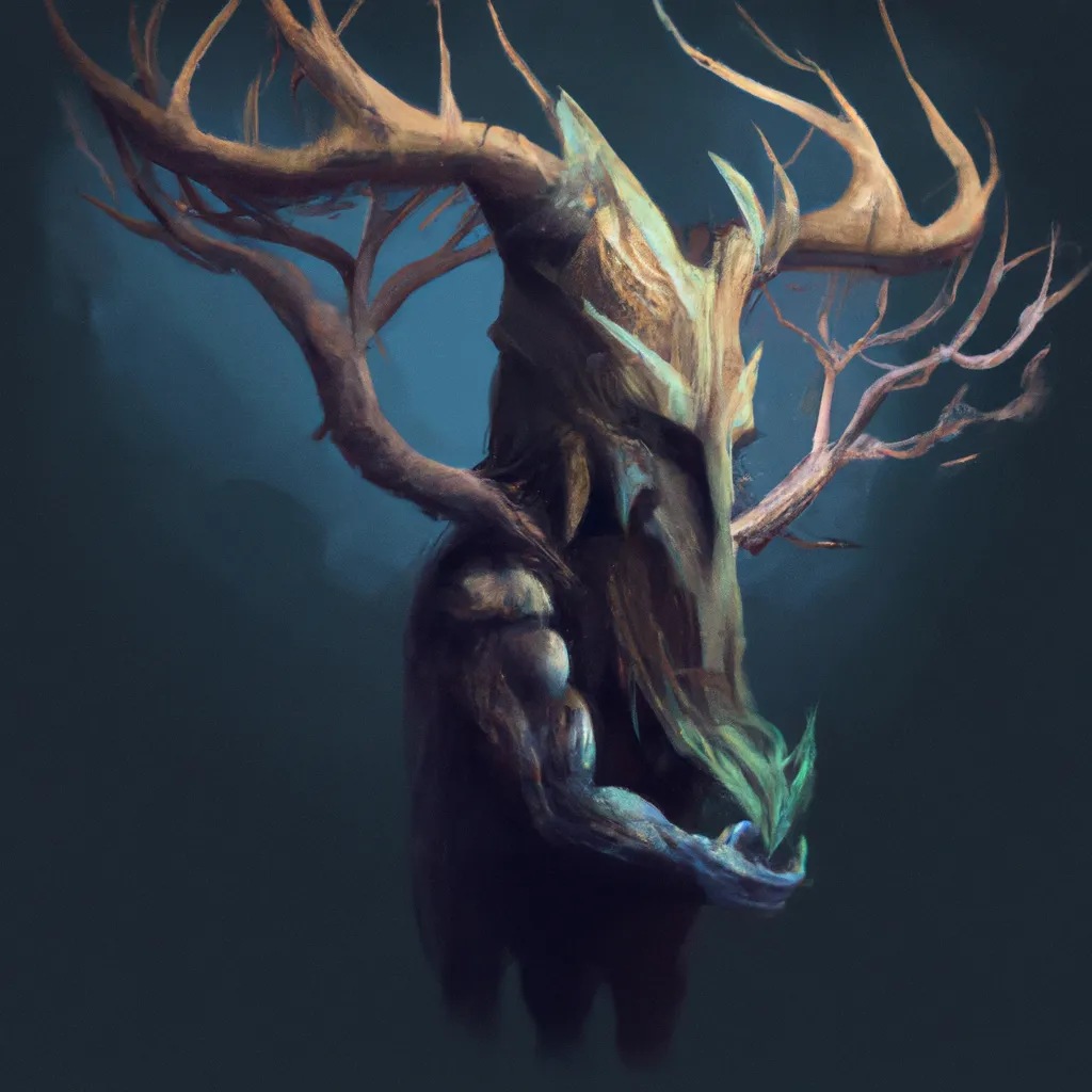 Prompt: the spirit of the forest on a uniform dark background, artstation