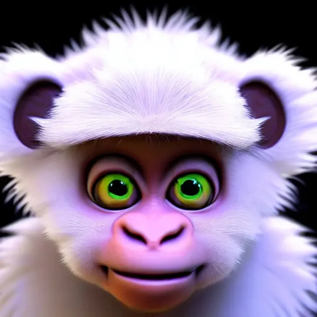 Prompt: 3d fluffy monkey, closeup cute and adorable, cute big circular reflective eyes, long fuzzy fur, Pixar render, unreal engine cinematic smooth, intricate detail, cinematic
