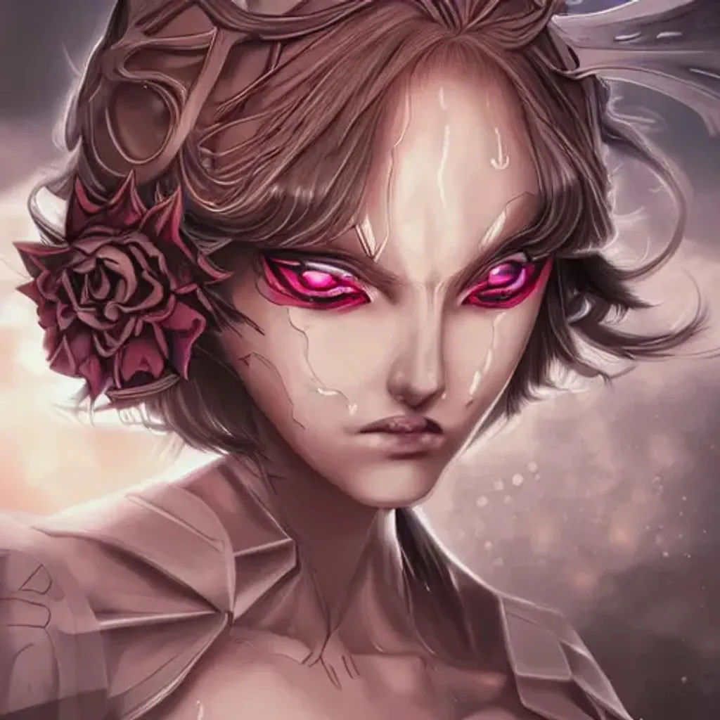 Prompt: girl, anime character, symmetrical,  detailed face, digital painting, tanned skin, short curly hair, succubus demon,  intricate,  highly detailed,  concept art, sharp focus, illustration, ephemeral, deep color, dark olive skin tone