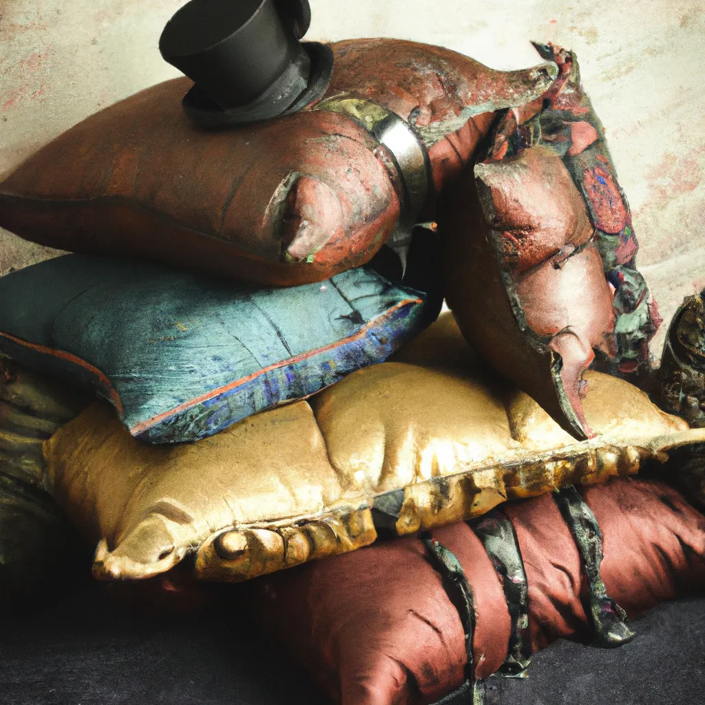 Prompt: a pile of pillows, steampunk