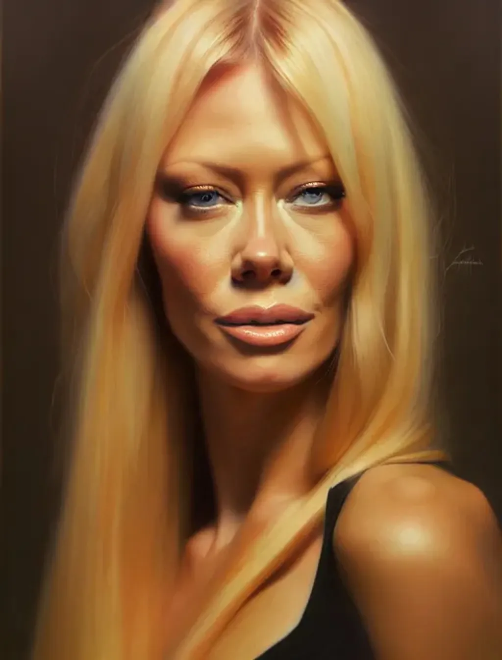 Prompt: Award winning portrait of beautiful Jenna Jameson by Mandy Jurgens and Richard Schmid, Canon EOS, studio lighting, golden ratio, trending on artstation