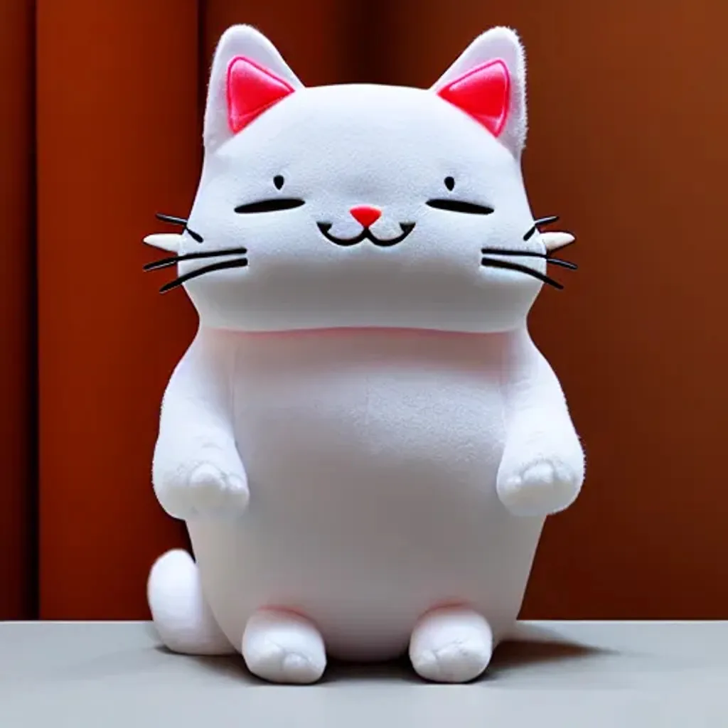 Prompt: cute kawaii Squishy cat plush toy, smooth texture, visible stitch line, soft smooth lighting, vibrant studio lighting, modular constructivism, physically based rendering, square image