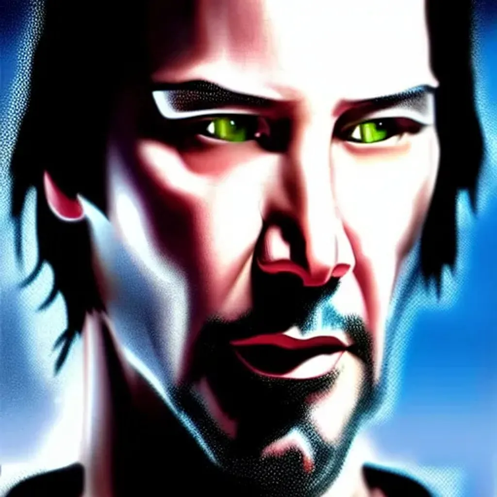 Prompt: Keanu Reeves Cyborg, by Dave Dorman