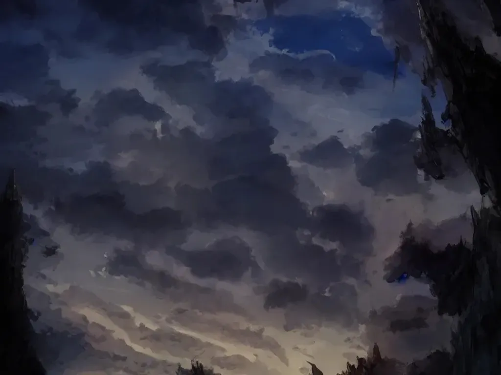 Prompt: Dusk sky with clouds, fantasy art trending on ArtStation