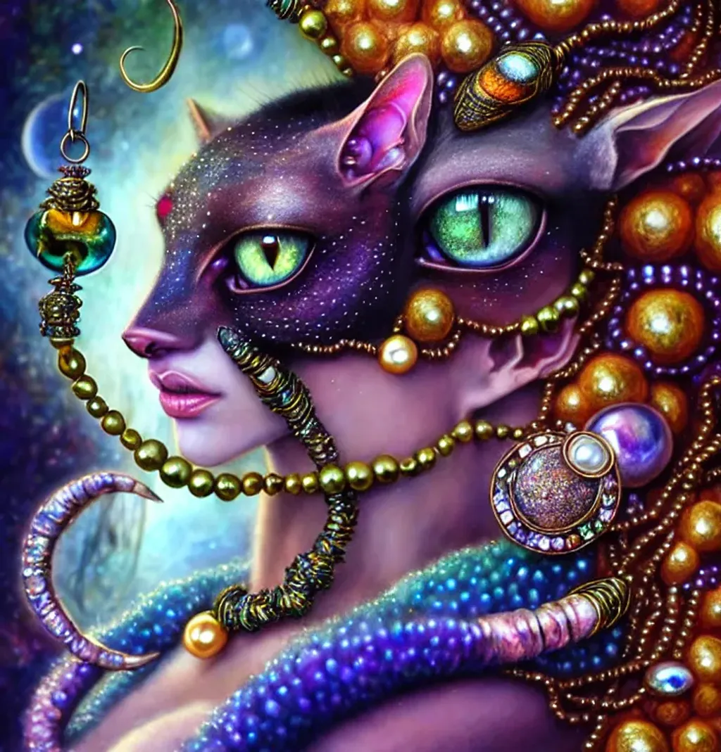 Bejewelled aesthetic cat shapeshifter felinoid godde... OpenArt