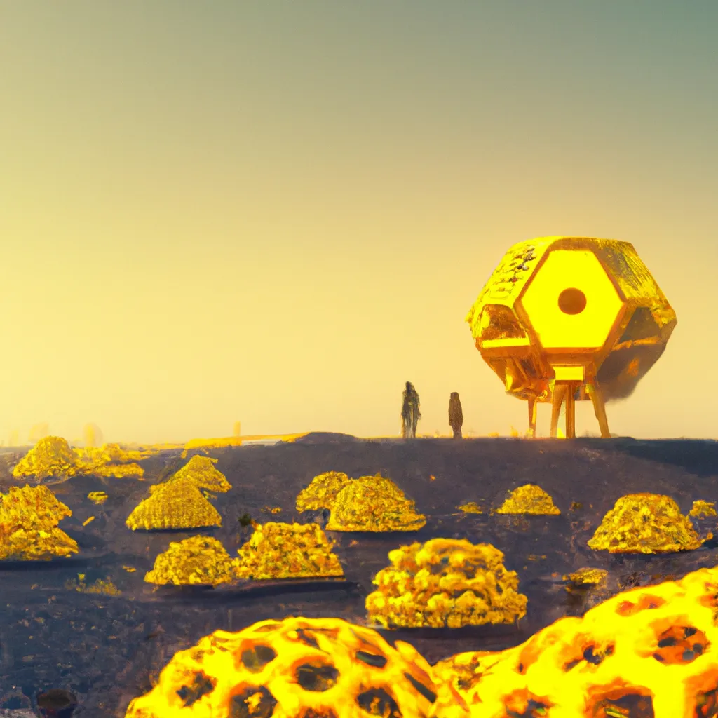 Prompt: stranded astronauts exploring vast yellow cyberspace dimension, tron, half-life 2, first-person shooter, made from yellow dodecahedrons, art by yuumei, beautiful science fantasy landscape, cybernetic, surreal, artstation, highly detailed, concept art, vast, operatic, red dark digital monsters,