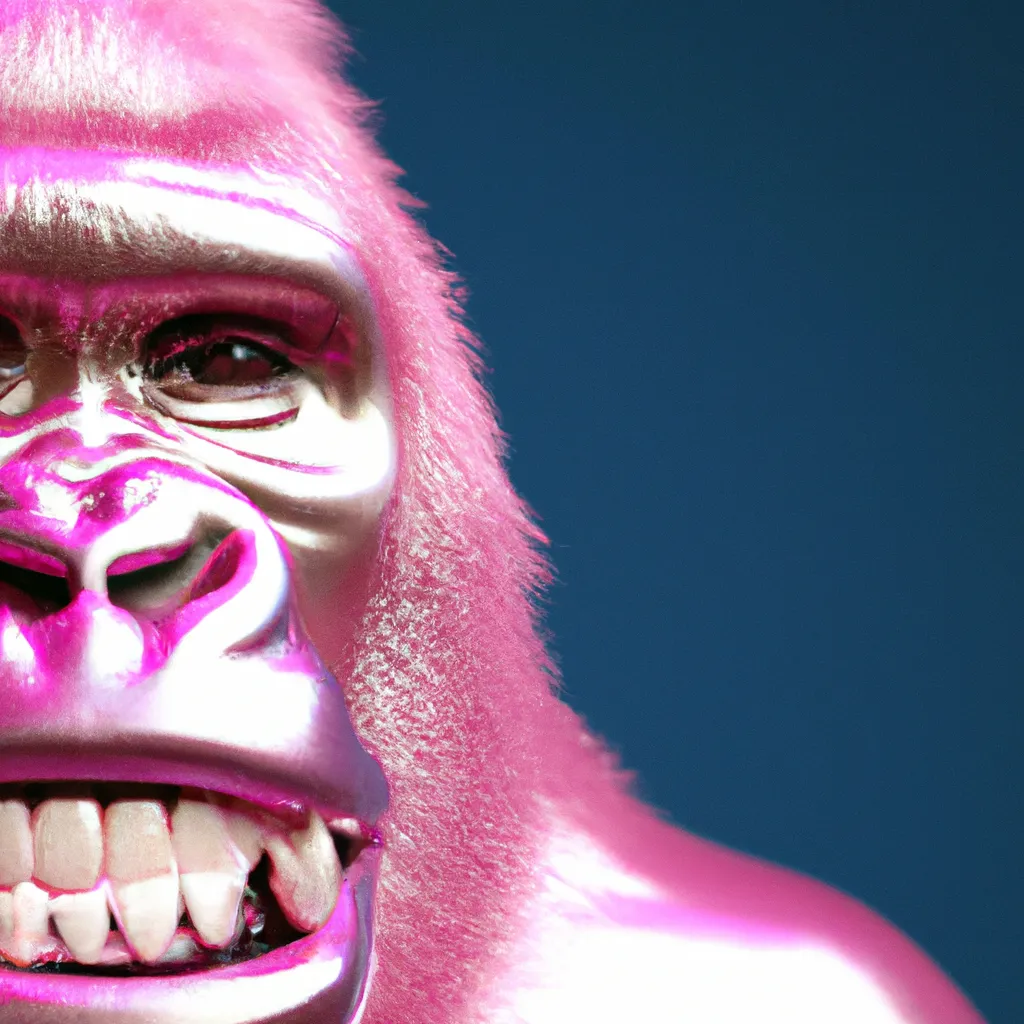 Prompt: a pink gorilla with golden teeth, 4k, hyperrealistic