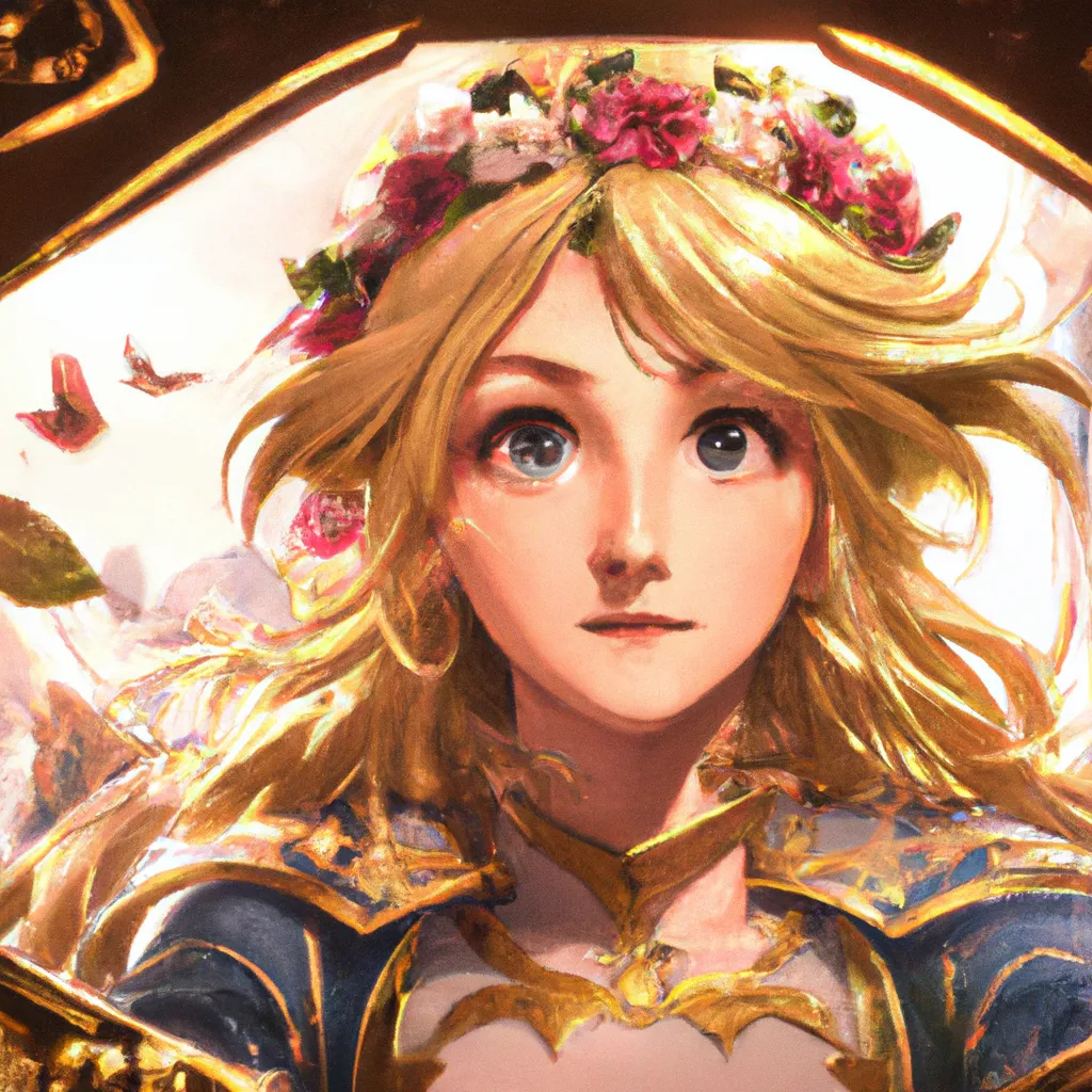 Prompt: Digital Breathtaking baroque Zelda, beautiful, full head, blonde hair, Oval baroque frame, acanthus scroll, Painted by artgerm, Alphonse Mucha, Akihiko yoshida, sakimichan, krenz cushart, low angle shot, digital painting, anime by greg rutkowski makoto shinkai takashi takeuchi studio ghibli,