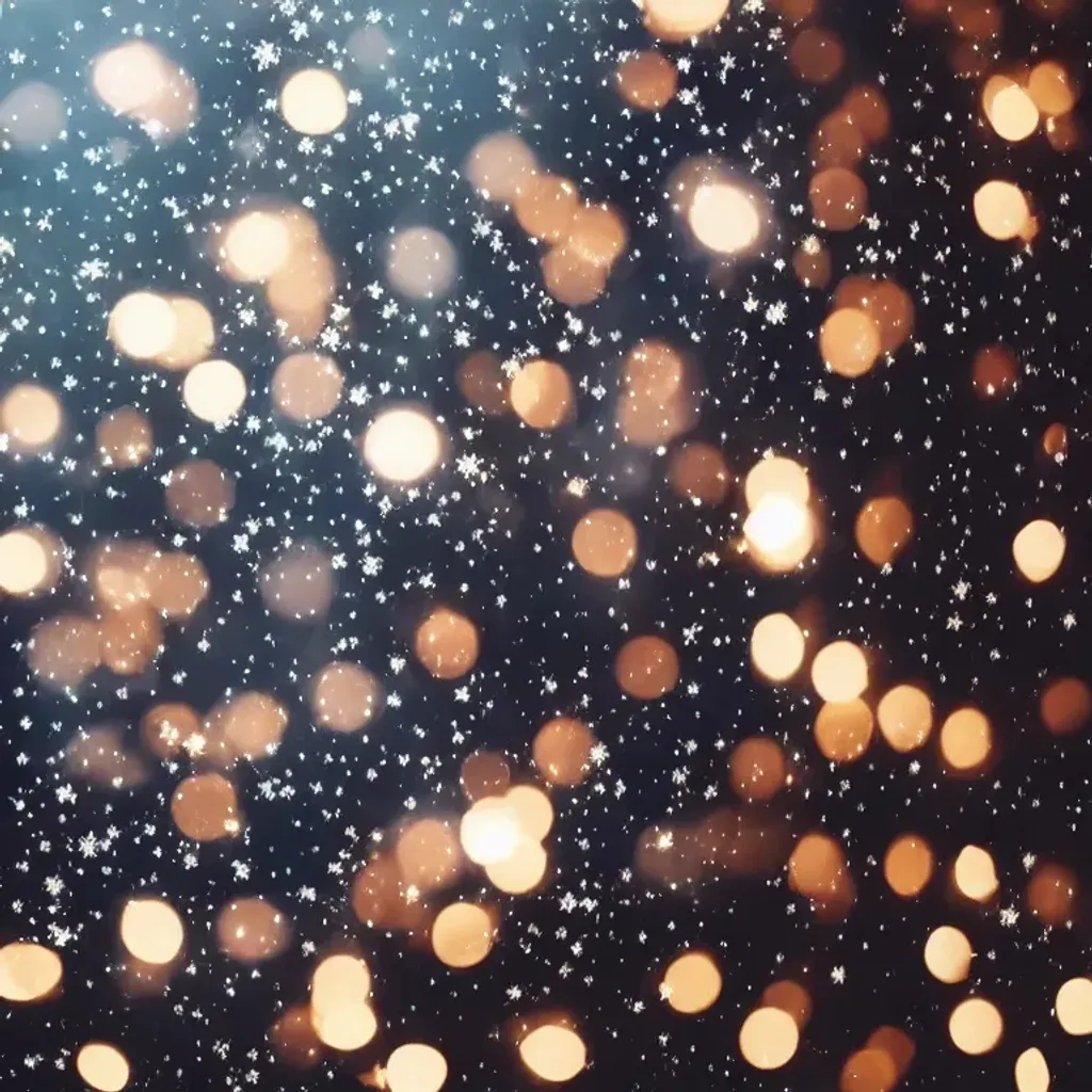 Prompt: a blurry christmas background with stars and bokeh lights, shutterstock contest winner, light and space, white sparkles everywhere, shiny brass, ice color scheme, embers adrift in the air, dream-like