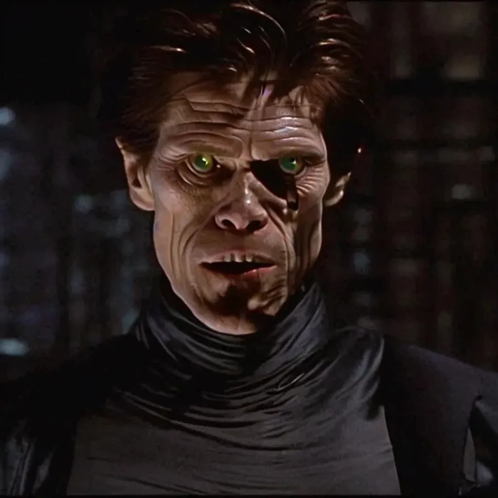 Prompt: Movie screenshot of Willem Dafoe as Neo from The Matrix, 2003