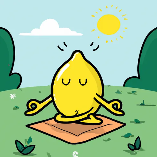 Prompt: Cute lemon doing Yoga outside in the garden on a sunny summer day cartoon style