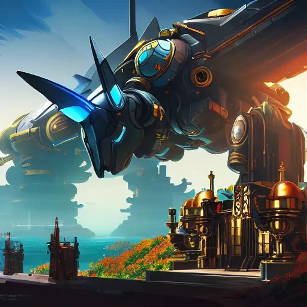 Prompt: Mech suite in splash art, highly detailed, intricate, fantasy, sharp focus, elegant, matte, illustration, art nouveau, by studio ghibli