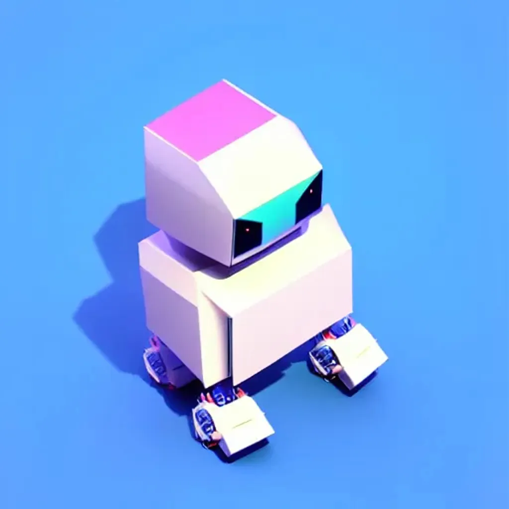 Prompt: kawaii low poly robot bird character, 3d isometric render, white background, ambient occlusion, unity engine, square image