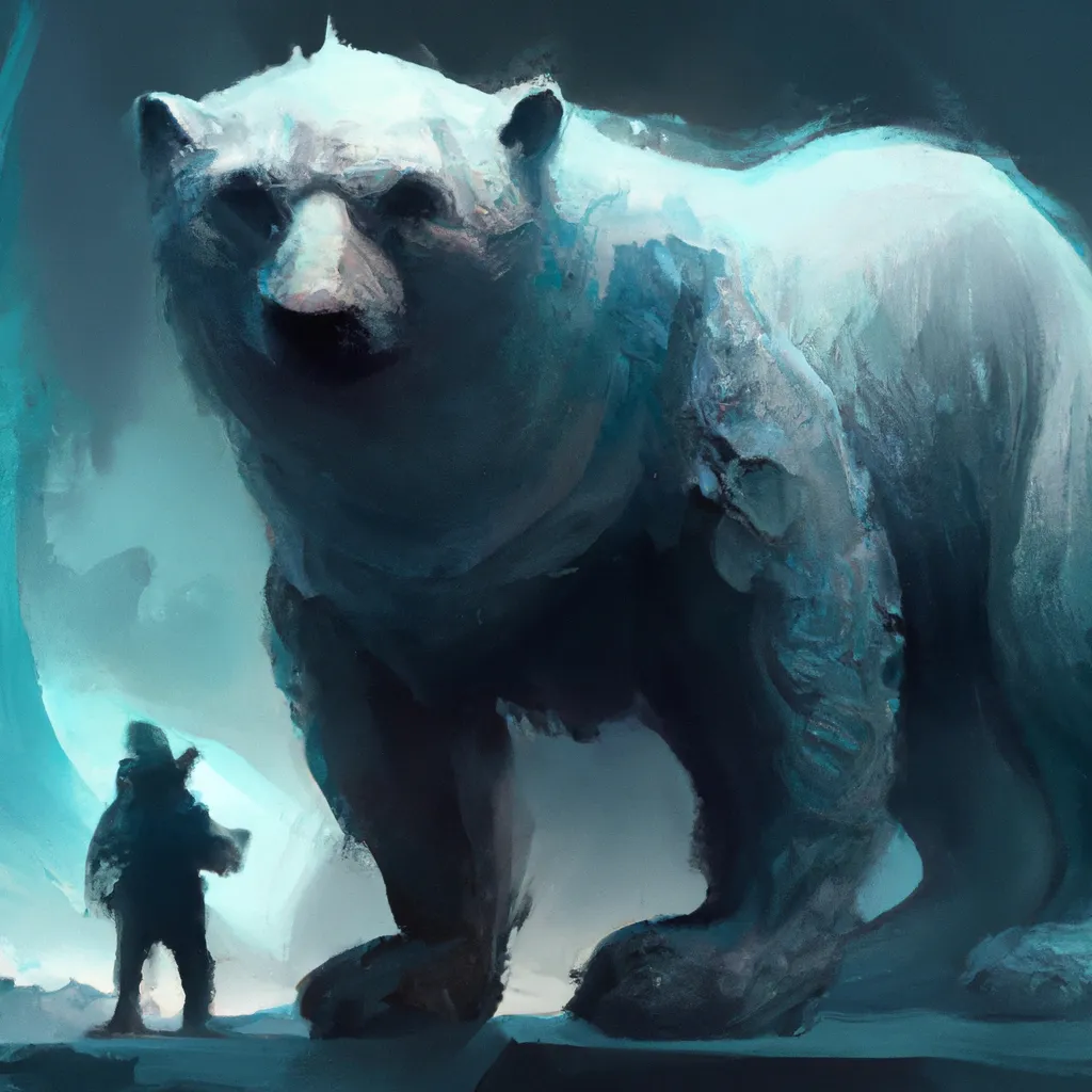 Prompt: A ice Bear, digital painting, trending on Artstation, masterpiece, concept art, dark fantasy, painting by Greg Rutkowski