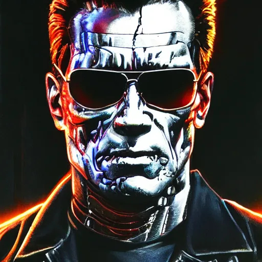 Terminator closeup illustration, random action scene... | OpenArt