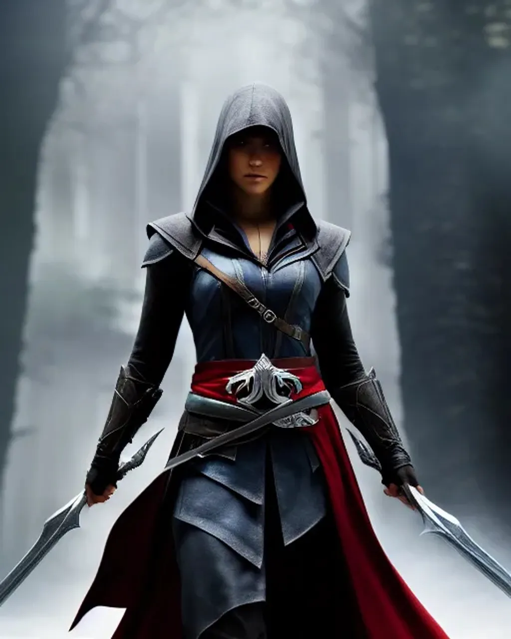 Fantasy hero poster shot, female Assassin's Creed wa...